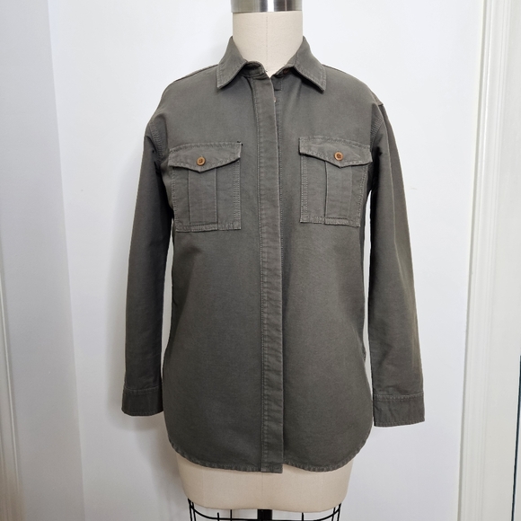 Madewell Small Green Cargo Work Shirt Button Up Long Sleeve Jacket Womens - Picture 3 of 6